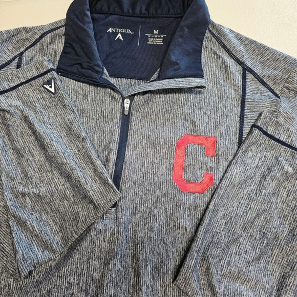 Antigua Cleveland Guardians Mens Medium Quarter Zip Pullover Grey Navy Space Dye